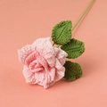 Handmade crochet pink rose flower with green leaves and stem for gifts and decoration - Rose Stem / Pink