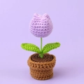 Handmade crochet tulip potted plant in purple yarn for desk decor and gifts - Light Purple Tulip Bonsai - Mini Yarn Pot