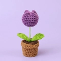 Handmade crochet purple tulip potted plant ornament for home desktop decoration - Dark Purple Tulip Bonsai - Mini Yarn Pot