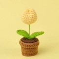 Handmade crochet yellow tulip flower in brown pot for creative desktop decoration - Yellow Tulip Bonsai In A Mini Yarn Pot