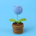 Handmade crochet light blue tulip flower in a brown pot for home desk decoration - Blue Tulip Potted Plant - Mini Yarn Pot