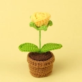 Handmade crochet yellow rose potted plant for creative car and desk decoration - Yellow Bubble Rose Bonsai - Mini Yarn Pot