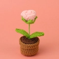 Handmade pink crochet rose in a mini pot, creative knitted flower desk ornament - Light Pink Bubble Rose Bonsai In A Mini Yarn Pot