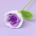 Handmade crochet purple and white rose flower bouquet with green knitted leaf - Gradient White Purple