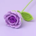 Handmade crochet rose flower in dual purple tones with green leaves and stem - Gradient Purple