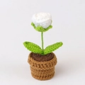 Handmade crochet white rose mini potted plant for car dashboard and desk decor - White Bubble Rose Potted Plant - Mini Yarn Pot