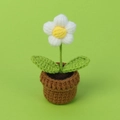 Handmade crochet white daisy flower in brown pot for desktop or car dashboard decor - Mini Pot / White Puffy Flower Potted