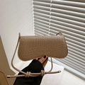 Khaki crossbody bag with woven texture, knot details and golden metal buckle accents - Khaki