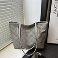 Light gray floral print tote bag with large capacity and shoulder straps for daily commute - Gray