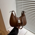 Deep brown leather half-moon shoulder bag with silver buckle and adjustable strap - Brown