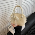 Chic cream white shell handbag with lace bow and pearl pendant for women - Single Bag / White