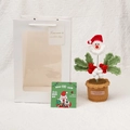 Handmade crochet Santa Claus potted plant with gift bag and festive greeting card - Bean Green Leaf Holly Berry Santa / Potted Plant Gift Box And Card