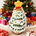 Detalle del árbol de Navidad verde tejido a ganchillo con base de madera natural - Árbol de Navidad de 7 Capas de Borde Blanco Nieve 5 - Verde Degradado
