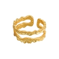 Minimalistischer S925 Silber Doppelwellenring mit goldener Lavatextur und Relief - Einstellbar Offen / Unregelmäßiger Doppellinien Ring - Gold