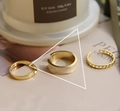 Detailed set of three golden adjustable rings with enamel finish and chain design - Adjustable Open / White Enamel Ring - Gold Color