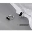 Macro detail of S925 silver rectangular earrings with black drip glaze finish - Vintage Square Style