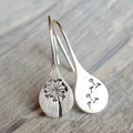 Minimalist S925 sterling silver dandelion drop earrings with brushed texture on wood background - Vintage Dandelion Ear Hook