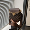 Borsa a tracolla vintage marrone con monogramma, fibbia a cuore e tracolla in tessuto - Marrone