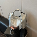 Sac fourre-tout argenté avec grand nœud en dentelle blanche et poignée élégante - Argenté