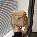 Beige monogram crossbody bag with golden heart buckle and wide adjustable strap - Khaki