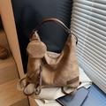 Borsa tote vintage marrone effetto scamosciato con piccolo astuccio rotondo rimovibile - Marrone