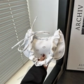 White canvas underarm bag featuring colorful cat print and drawstring handle details - Cartoon Cat Ruched Handle Style