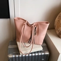 Pink minimalist tote bag with pebble leather texture and long double shoulder straps - Pink