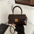 Small dark brown oil wax leather crossbody bag with a vintage gold buckle for women - Dark Brown