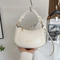 Creamy white half-moon crossbody bag with knotted handle and elegant gold hardware - Off White