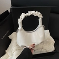 Elegant pearl white crossbody bag with pleated handle in a premium black gift box - White