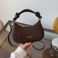 Dark brown half-moon saddle bag with knotted handle and detachable shoulder strap - Brown