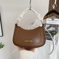 Brown half-moon saddle bag with white knotted handle and detachable shoulder strap - Brown