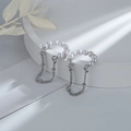 Orecchini a clip in argento 925 con perle e nappe metalliche lunghe pendenti - Clip per Orecchie Con Nappa e Catena di Perle - Oro Bianco