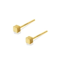 Close-up of S999 sterling silver cube stud earrings with a brushed gold texture finish - Gold