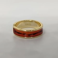 Minimalist S925 silver ring in gold with orange translucent enamel and sand texture - Adjustable Open / Caramel Enamel Ring - Gold Color