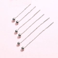Detailed view of S925 sterling silver drop threader earrings with small ball pendants - 3.5cm / Platinum Plated Round Bead Threader