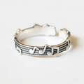 Anello aperto in argento S925 con rilievo di spartito musicale e note stile retrò - Anello con Design a Nota Musicale