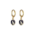 S925 zilveren vergulde oorringen met blauwe emaille hangers en katten-silhouet - Goud
