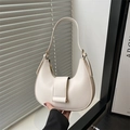 Chic off-white crescent hobo bag in smooth faux leather with adjustable shoulder strap - White