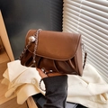 Brown leather pleated cloud shoulder bag with silver chain strap and metal ball detail - Brown