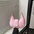 Chic light pink half-moon shoulder bag in smooth PU leather with adjustable strap - Pink
