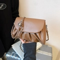 Brown pleated cloud bag with silver chain strap and metallic ball charm for women - Brown
