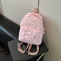Mini sac à dos rose à motif floral bleu en toile avec bretelles réglables pour femmes - Rose