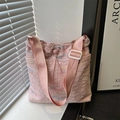 Rosa gesteppte Canvas Beuteltasche mit bunter Stickerei und verstellbarem Schultergurt - Rosa