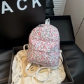 Mini sac à dos floral avec fleurs roses et bretelles blanches en cuir pour femmes - Blanc avec Motif Floral Rose