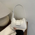 White faux leather hobo shoulder bag with crescent moon shape and adjustable strap - White