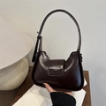 French baguette shoulder bag in dark brown glossy leather with adjustable strap - Dark Brown