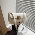 Minimalist cream white shoulder bag with polished gold buckle and wide strap - White