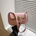 Chic pink minimalist shoulder bag with premium golden metal square lock in faux leather - Pink