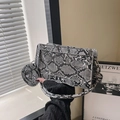 Fashionable crossbody square bag with grey snakeskin pattern and round coin purse charm - Gray
